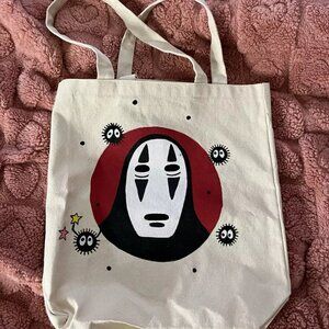 Unique No Face Spirited Away Japanese Anime Manga Canvas Tote Bag, 12.5” X 14”